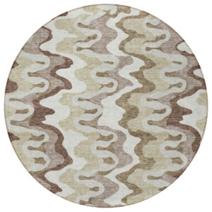 8' Beige Brown And Taupe Round Abstract Washable Indoor Outdoor Area Rug