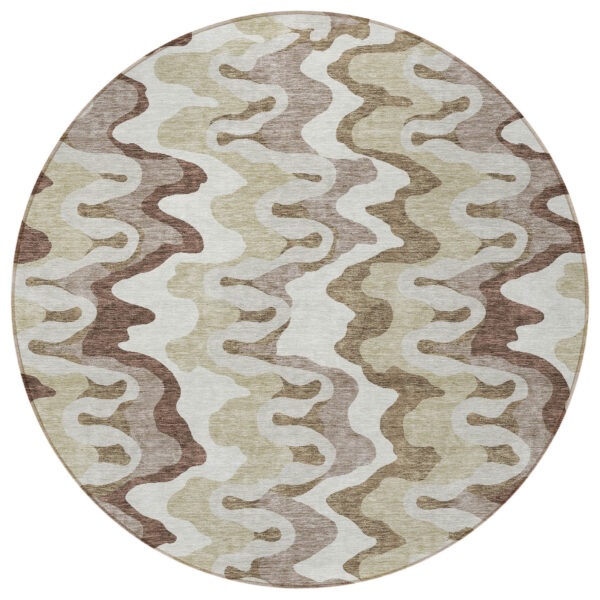 8' Beige Brown And Taupe Round Abstract Washable Indoor Outdoor Area Rug