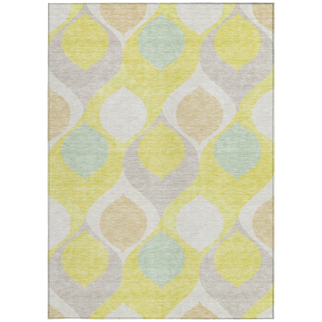 10' X 14' Yellow Mint Green And Beige Ogee Washable Indoor Outdoor Area Rug