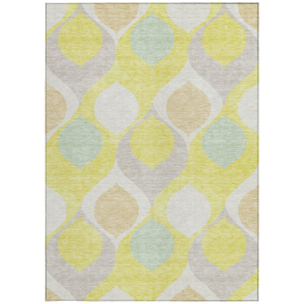 10' X 14' Yellow Mint Green And Beige Ogee Washable Indoor Outdoor Area Rug