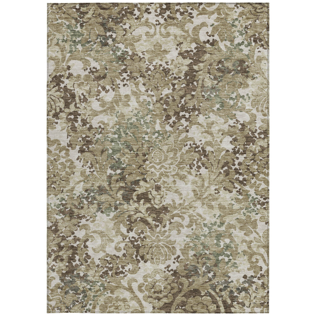 9' X 12' Beige Taupe And Brown Floral Washable Indoor Outdoor Area Rug