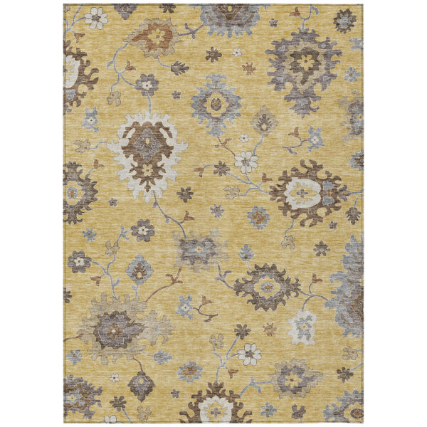 5' X 8' Gold Ivory And Brown Floral Washable Indoor Outdoor Area Rug