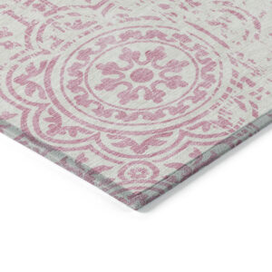 3' X 5' Pink And Ivory Medallion Washable Indoor Outdoor Area Rug