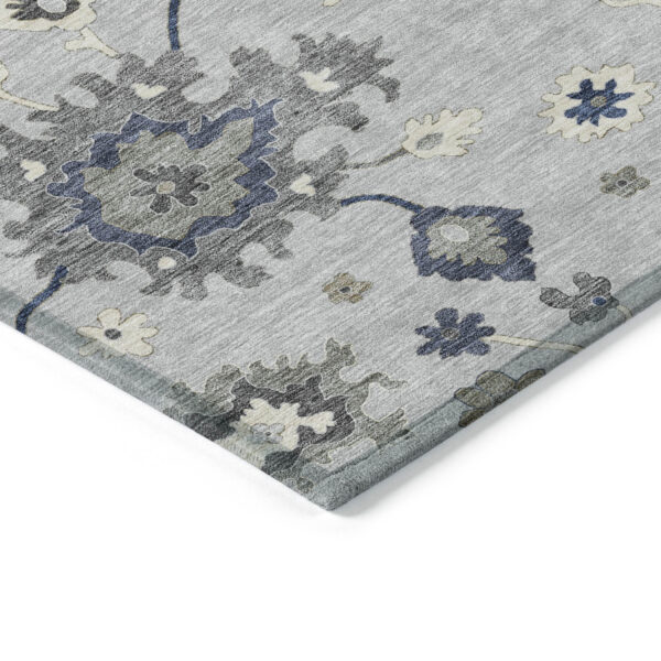 3' X 5' Silver Gray And Taupe Floral Washable Indoor Outdoor Area Rug