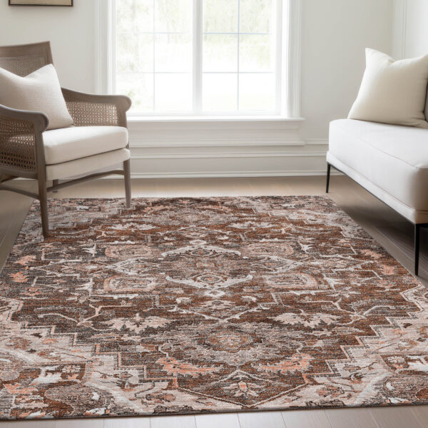 3' X 5' Terra Cotta Brown And Copper Oriental Washable Indoor Outdoor Area Rug