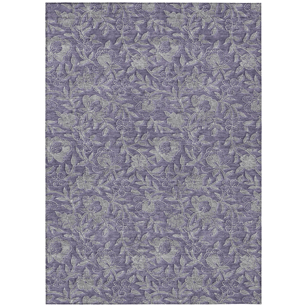 9' X 12' Eggplant Purple And Gray Floral Washable Indoor Outdoor Area Rug