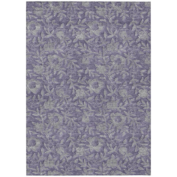 9' X 12' Eggplant Purple And Gray Floral Washable Indoor Outdoor Area Rug
