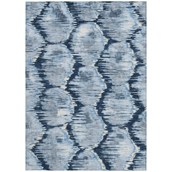 3' X 5' Navy Blue Sky Blue And Ivory Abstract Washable Indoor Outdoor Area Rug