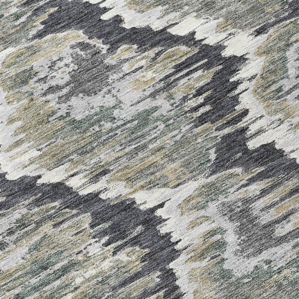 8' Charcoal Gray And Silver Round Abstract Washable Indoor Outdoor Area Rug