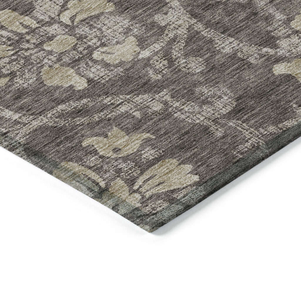 8' Brown Beige And Taupe Round Floral Washable Indoor Outdoor Area Rug