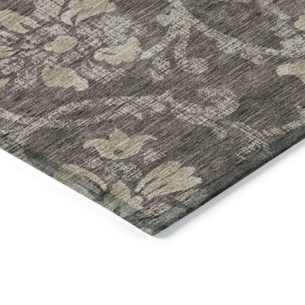 8' Brown Beige And Taupe Round Floral Washable Indoor Outdoor Area Rug