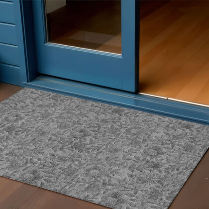3' X 5' Gray Charcoal And Silver Floral Washable Indoor Outdoor Area Rug