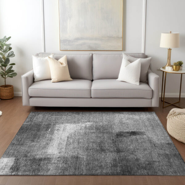 3' X 5' Gray Silver And Charcoal Abstract Washable Indoor Outdoor Area Rug