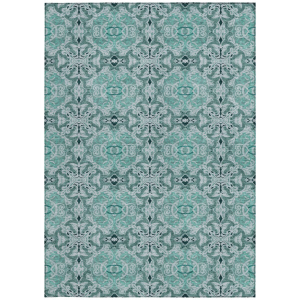 9' X 12' Teal Blue And Aqua Medallion Washable Indoor Outdoor Area Rug