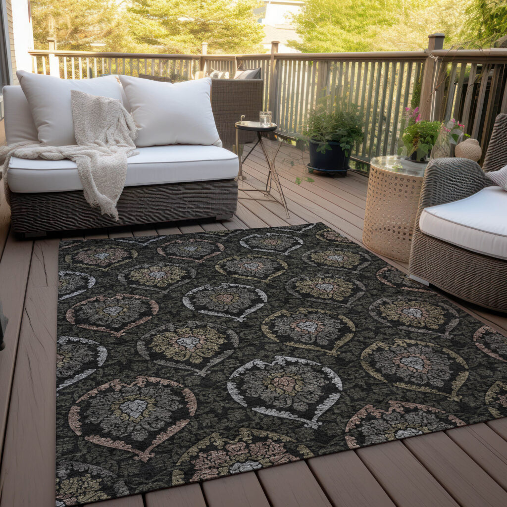 8' X 10' Black Gray And Brown Medallion Washable Indoor Outdoor Area Rug