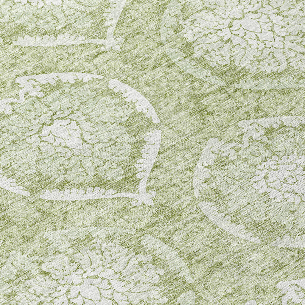 8' Artichoke Green Green And Ivory Round Medallion Washable Indoor Outdoor Area Rug