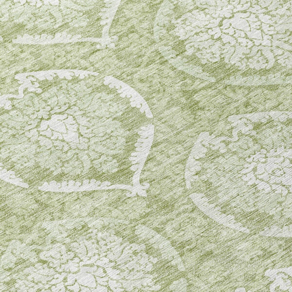 8' Artichoke Green Green And Ivory Round Medallion Washable Indoor Outdoor Area Rug
