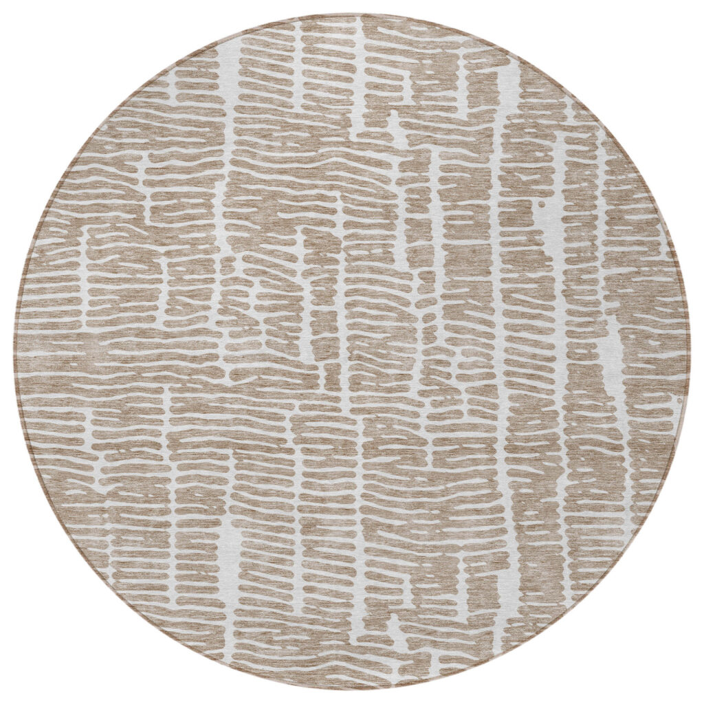 8' Brown And Ivory Round Abstract Washable Indoor Outdoor Area Rug