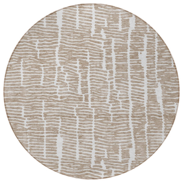 8' Brown And Ivory Round Abstract Washable Indoor Outdoor Area Rug