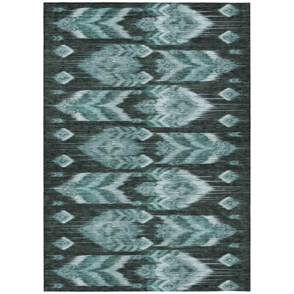 9' X 12' Teal Blue Aqua And Charcoal Southwestern Washable Indoor Outdoor Area Rug