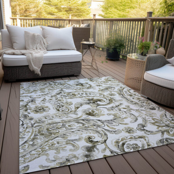 10' X 14' Brown Ivory And Tan Paisley Washable Indoor Outdoor Area Rug