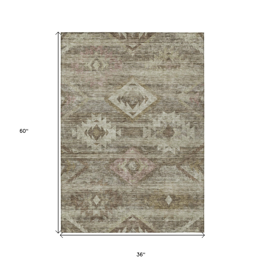3' X 5' Brown Beige And Tan Southwestern Washable Indoor Outdoor Area Rug