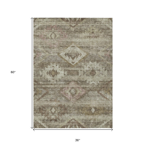3' X 5' Brown Beige And Tan Southwestern Washable Indoor Outdoor Area Rug