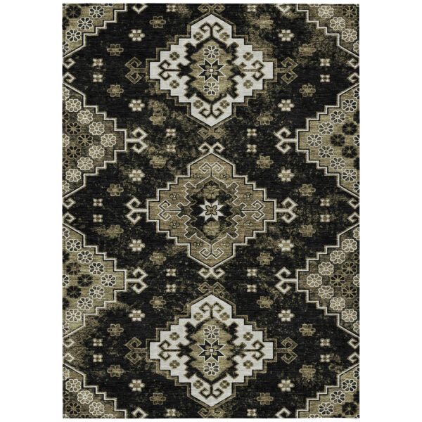 5' X 8' Black Ivory And Taupe Medallion Washable Indoor Outdoor Area Rug