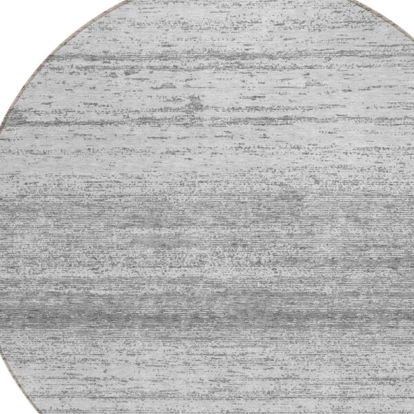 8' Gray And Silver Round Striped Washable Indoor Outdoor Area Rug