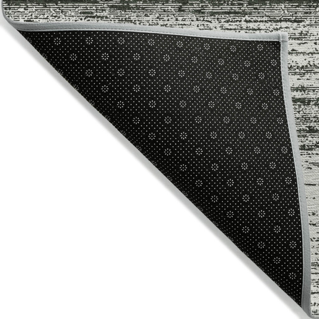 9' X 12' Black Ivory And Gray Striped Washable Indoor Outdoor Area Rug