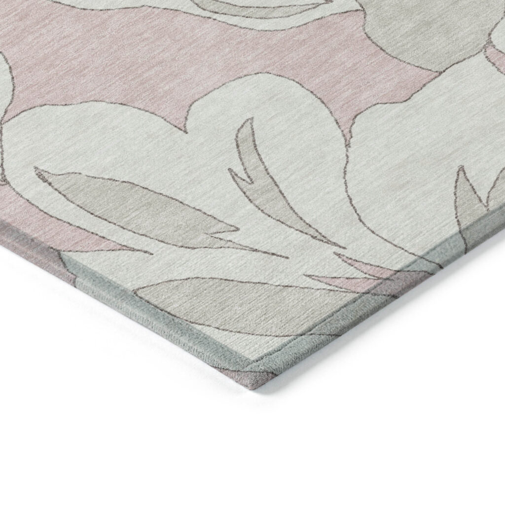10' X 14' Pink Ivory And Beige Floral Washable Indoor Outdoor Area Rug