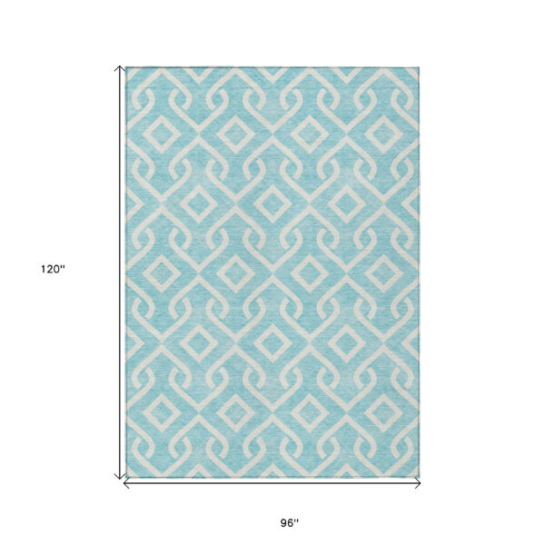8' X 10' Aqua And Ivory Geometric Washable Indoor Outdoor Area Rug