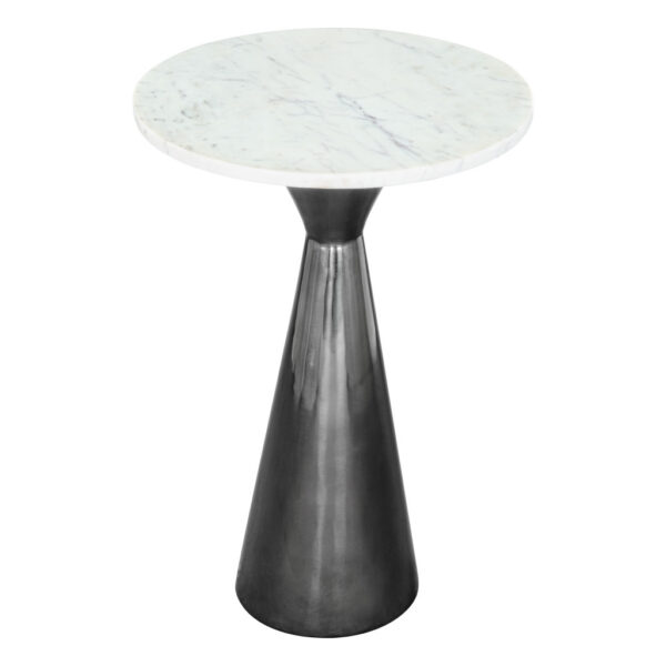 23" White And Black Marble And Steel Round Pedestal End Table