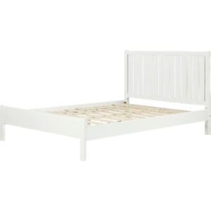 White Shiplap Texture Solid Wood Queen Bed Frame