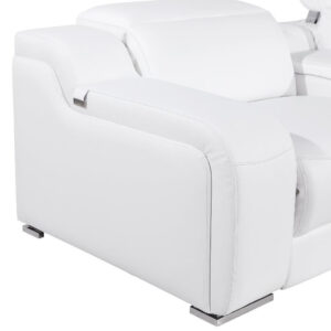 White Italian Leather Power Reclining Curved Eight Piece Corner Sectional With Console