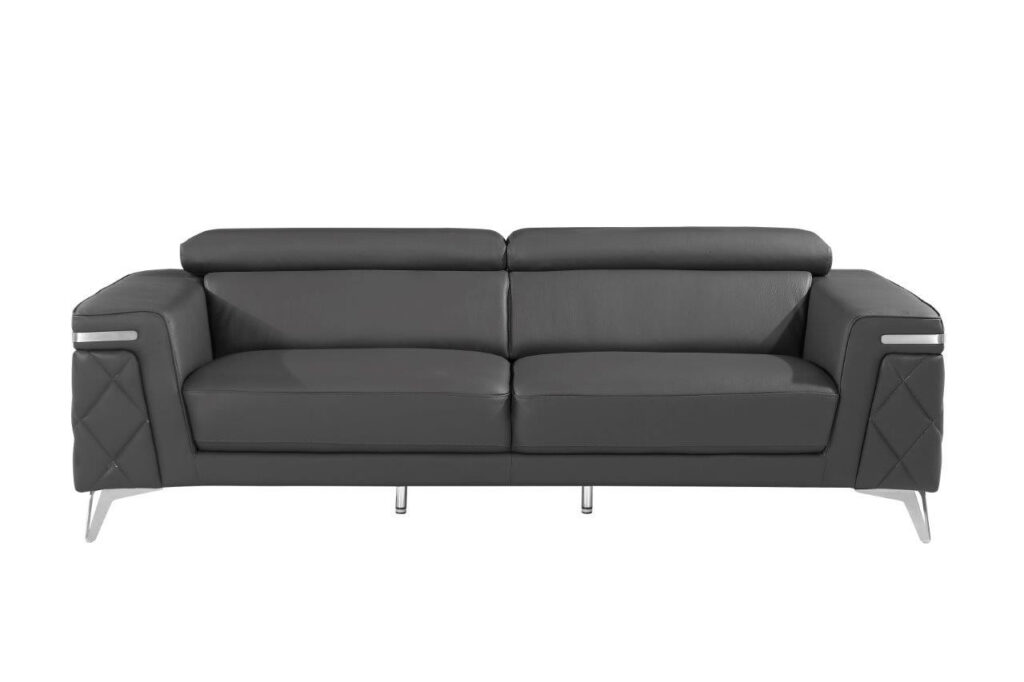 89" Gray And Silver Italian Leather Sofa