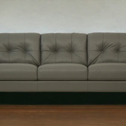 83" Green Leather And Black Sofa