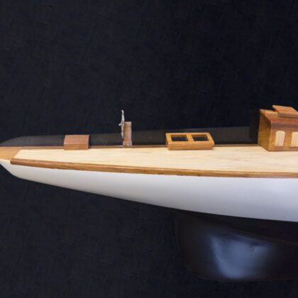 12" Black and White Shamrock V Yacht Half-Hull Boat Hand Painted Decorative Boat