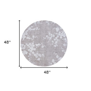 5' Gray and White Round Oriental Non Skid Area Rug