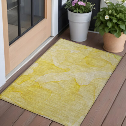 3' X 5' Gold Abstract Washable Non Skid Indoor Outdoor Area Rug