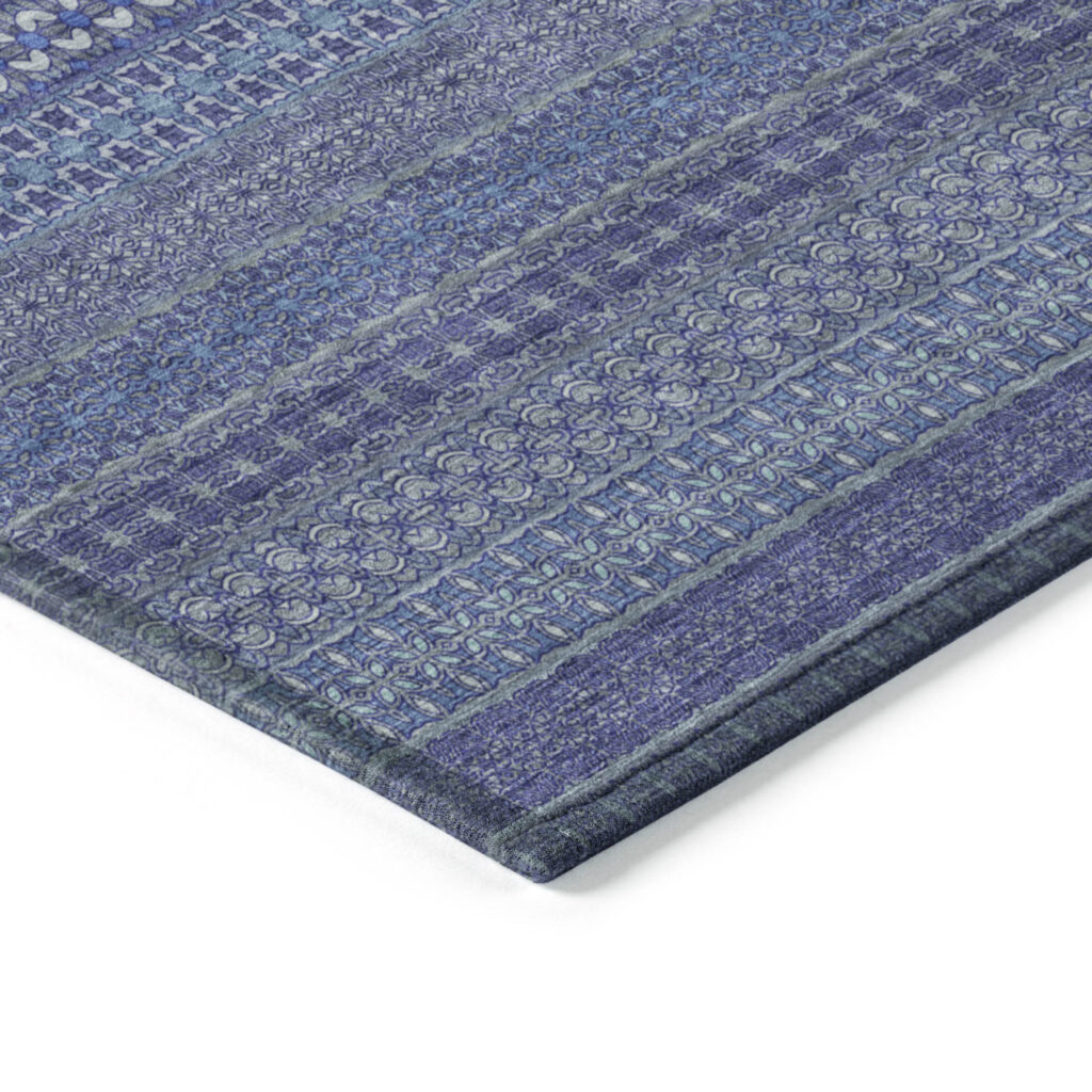 9' X 12' Navy Blue Striped Washable Non Skid Indoor Outdoor Area Rug
