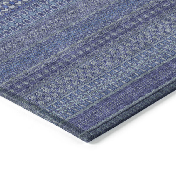 9' X 12' Navy Blue Striped Washable Non Skid Indoor Outdoor Area Rug