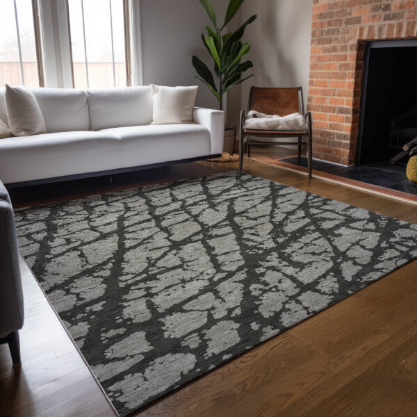 5' X 8' Gray and Black Abstract Washable Non Skid Indoor Outdoor Area Rug