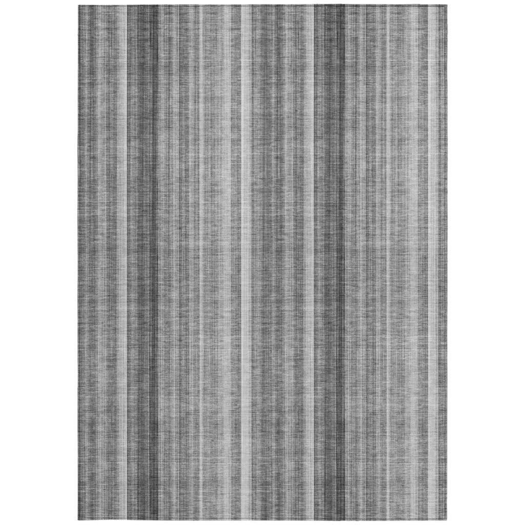 3' X 5' Gray Striped Washable Non Skid Indoor Outdoor Area Rug