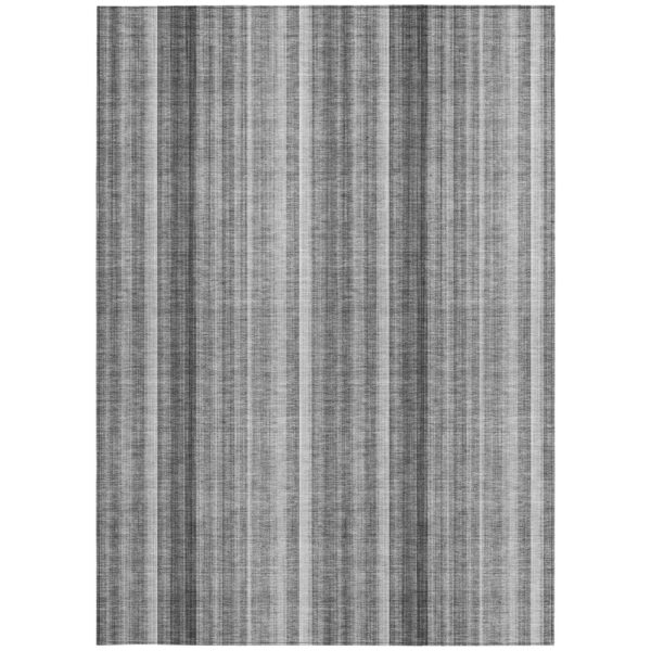 3' X 5' Gray Striped Washable Non Skid Indoor Outdoor Area Rug