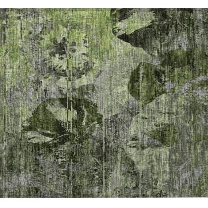 2' X 3' Green and Gray Floral Washable Non Skid Indoor Outdoor Area Rug