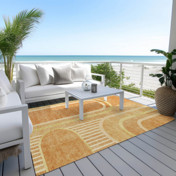 3' X 5' Terra Cotta Abstract Washable Indoor Outdoor Area Rug