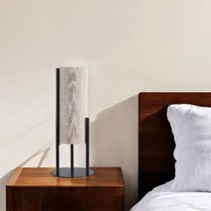 22" Black Metal Bedside Lamp With Beige Cylinder Shade