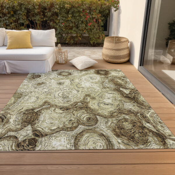 5' X 8' Beige Taupe And Brown Abstract Washable Indoor Outdoor Area Rug