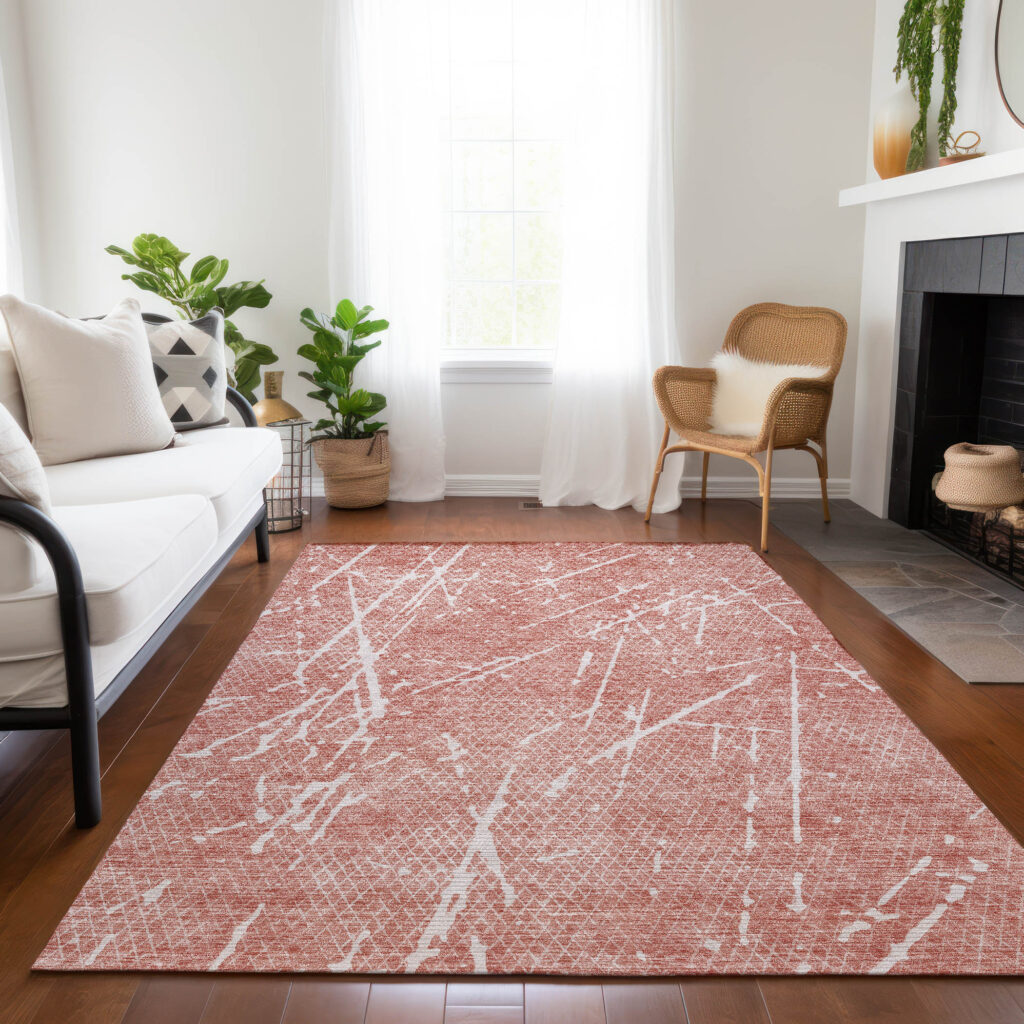 10' X 14' Blush And Ivory Abstract Washable Indoor Outdoor Area Rug